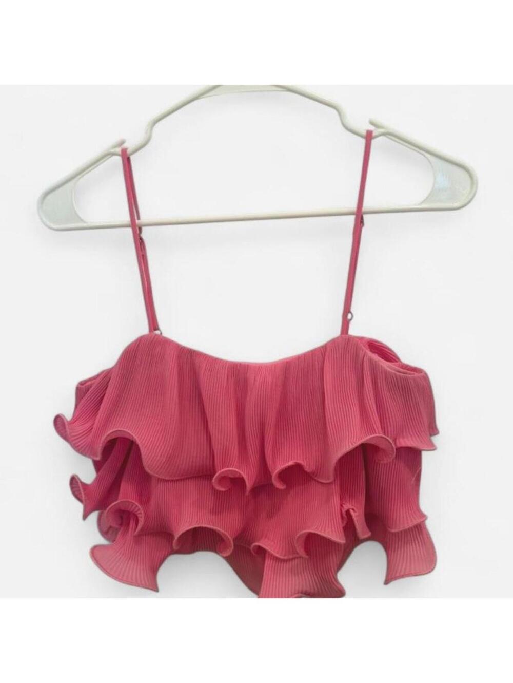 Better Be Pink Ribbed Ruffle Off-the-Shoulder Crop Top
